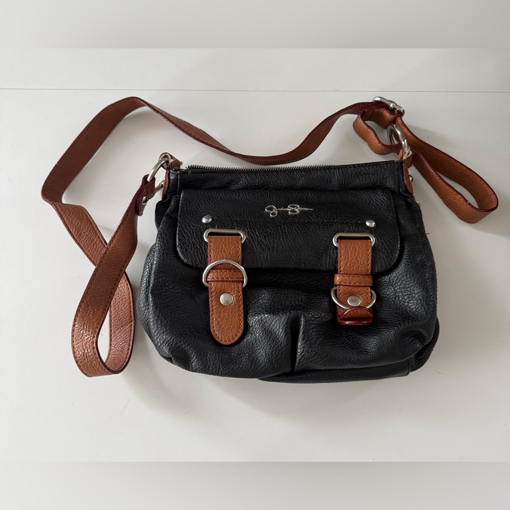 Vintage Jessica Simpson Black and Brown Leather Crossbody Bag